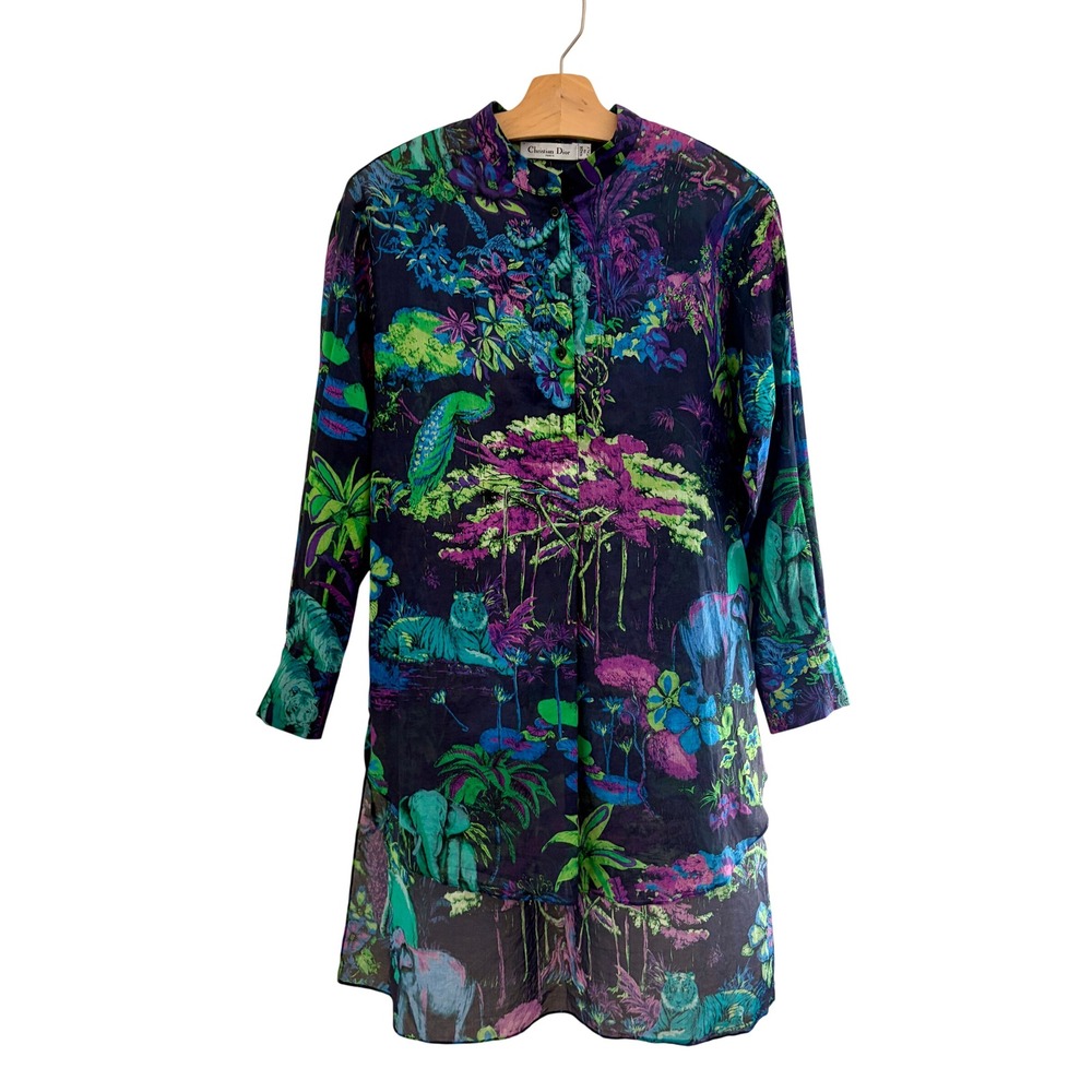 Christian Dior US 8 FR 40 Toile de Jouy Voyage Silk Cotton Tunic Top Resort